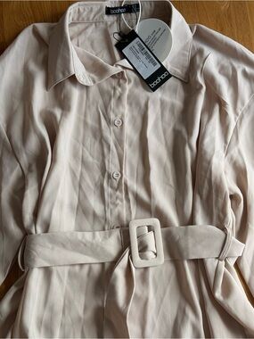 Boohoo Pale Blush Belted Shirt Dress